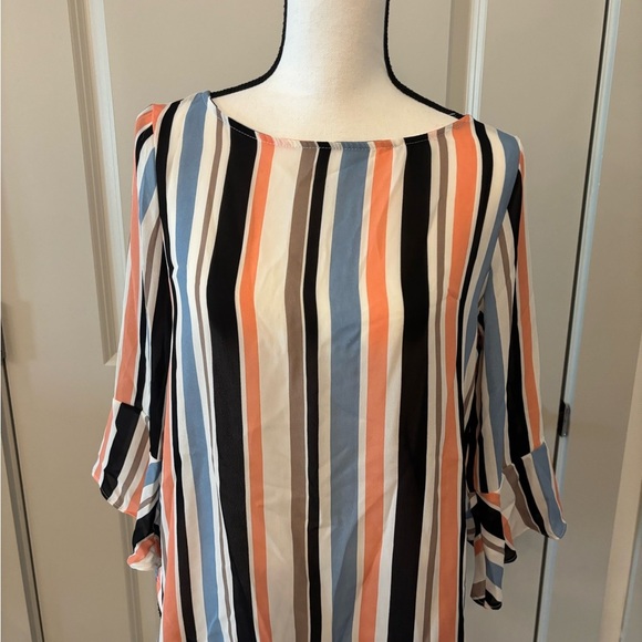 Colorful striped flowy flutter sleeve business blouse size S - Picture 12 of 13